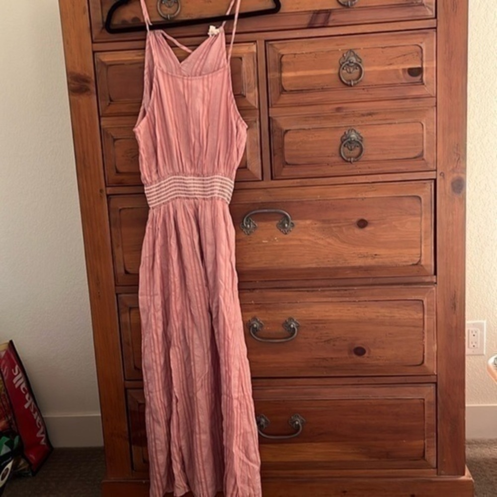 Hem & Thread Women’s Pinkish Red Maxi Dress With Slits On Front And Tie Back NWT